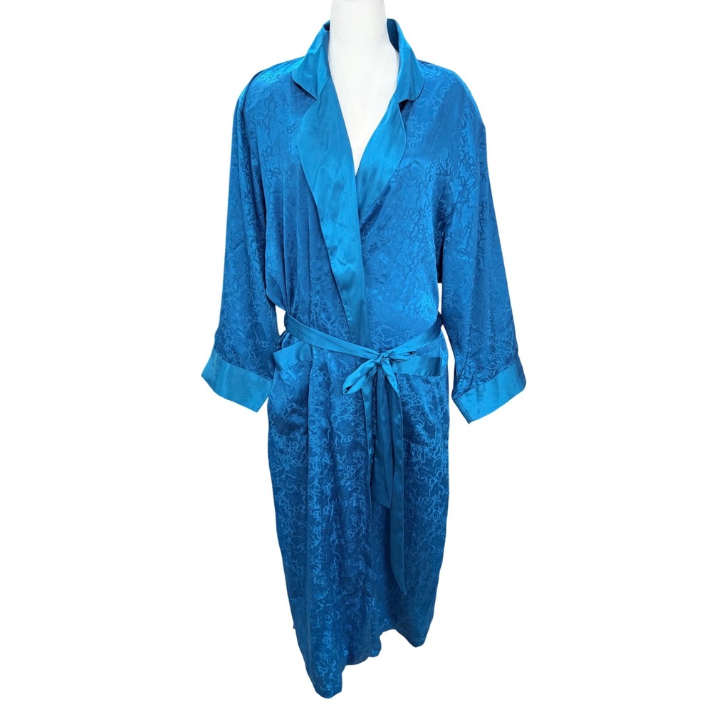 Victoria's Secret Robe Women Large Blue Excellent Vintage Gold Label Jacquard‎
